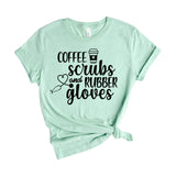 Coffee scrubs and rubber gloves